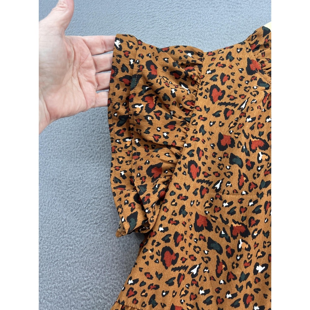 THML Dress Womens XS Animal Print Ruffle Sleeve High Neck Knee Length A-Line - Picture 3 of 13